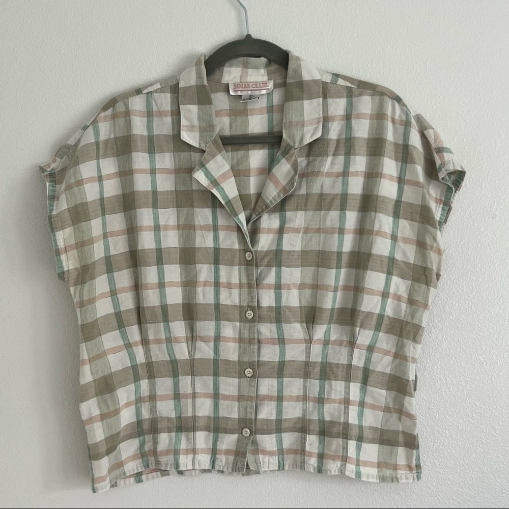 Vintage Sugar Co. LTD Button-Down Blouse in Neutral Plaid size L